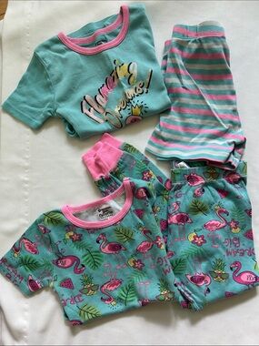 Kids Flamingo Dreams Pajama Set - Pink & Teal 4 Pieces